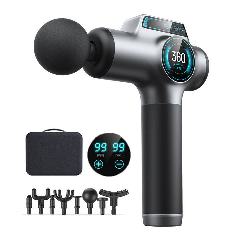 YLSM025 Professional 99-Speed Percussion Massage Gun with LCD Display – 8 Interchangeable Heads, Deep Tissue Muscle Relaxation, Portable USB Rechargeable, Gift Box Packaging