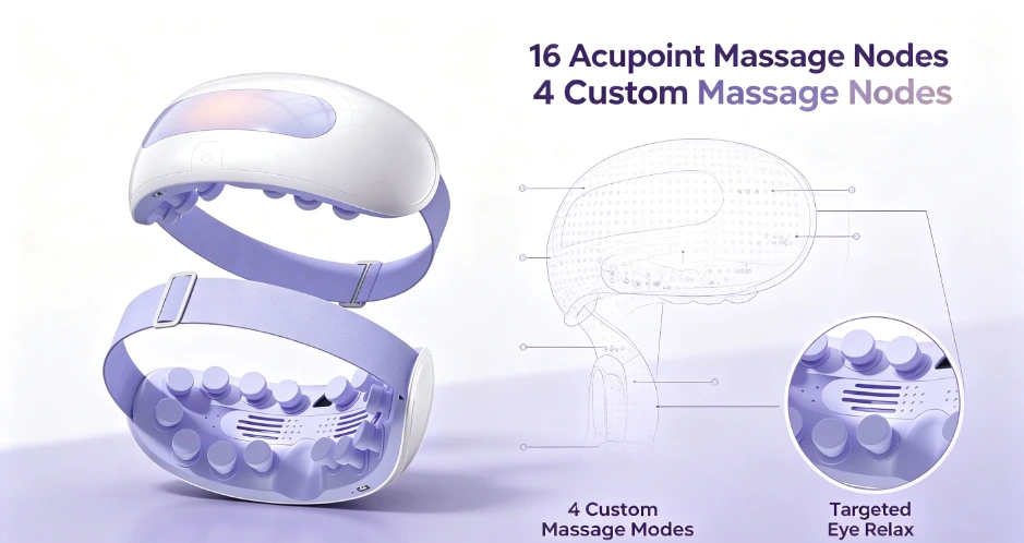 YLSM042 Rechargeable Steam Eye Massager with Bluetooth Music, 16‑Point Acupoint Massage, Constant Temperature Heating for Eye Fatigue Relief