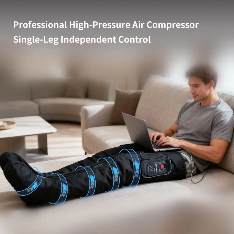 YLSM073 Wireless Rechargeable Air Compression Leg Massager Boots, Air Wave Pressure Massage for Calf & Thigh, Home Use Leg Muscle Relaxation Device