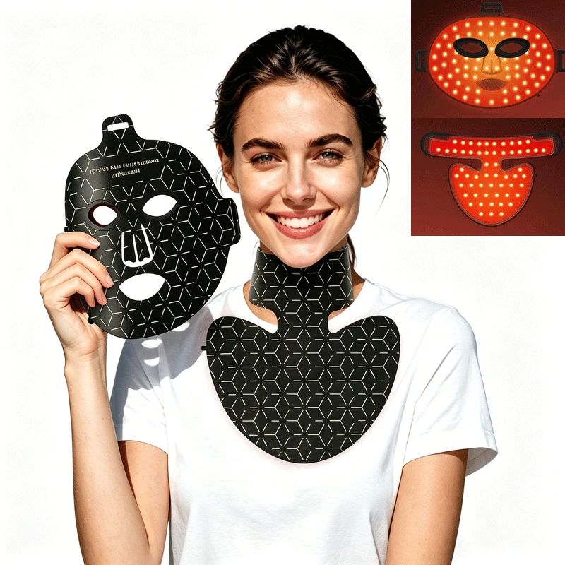 YLSM092 Professional Red Light Therapy Led Face Mask Neck Wrap Set LED Infrared 8 Color Face 4 Color Neck Wireless Rechargeable Device