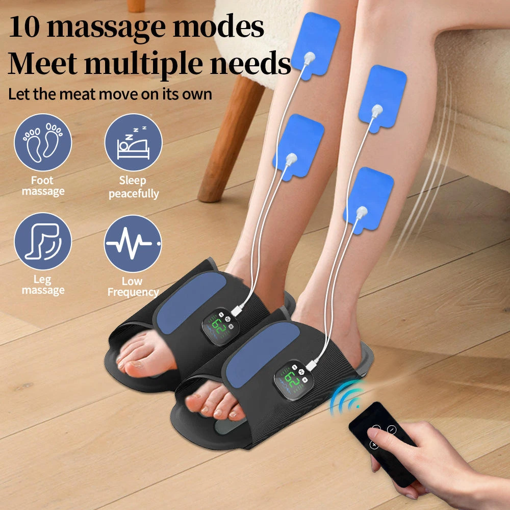 YLSM078  Rechargeable EMS Foot Massage Slippers with Remote Control, Home Use Foot and Calf Massager with Extra Electrode Massage Pads